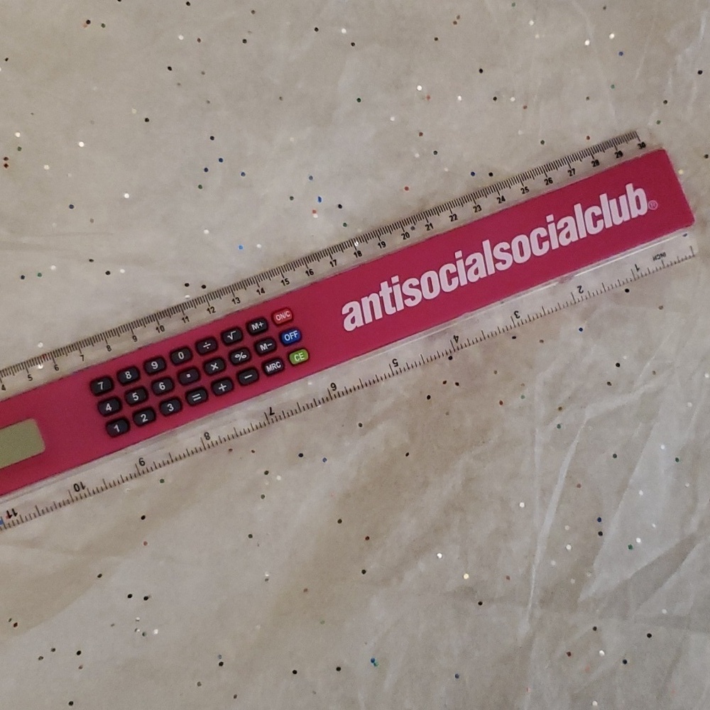 NEW Anti Social Social Club 5507 Pink Ruler & Calculator ASSC